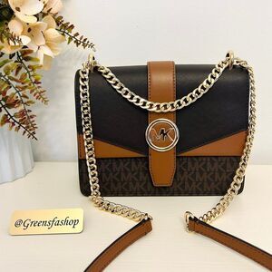 Michael Kors Purse Greenwich Small Signature Logo Crossbody Bag Brown